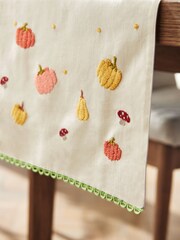 Natural Embroidered Pumpkin 100% Cotton Table Runner - Image 2 of 3