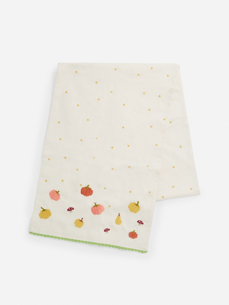 Natural Embroidered Pumpkin 100% Cotton Table Runner - Image 3 of 3 Natural Embroidered Pumpkin 100% Cotton Table Runner - Image 3 of 3