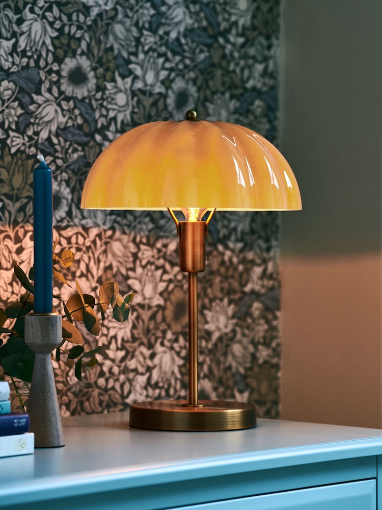 Clarke and Clarke Amber Scalloped Glass Vintage Reading Lamp - Image 1 of 4 Clarke and Clarke Amber Scalloped Glass Vintage Reading Lamp - Image 1 of 4