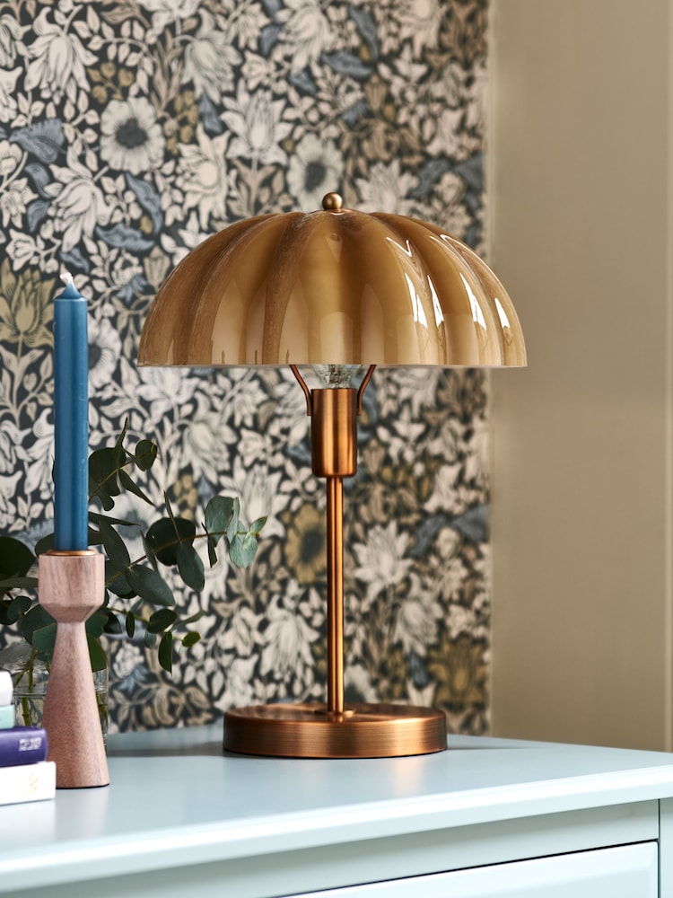 Clarke and Clarke Amber Scalloped Glass Vintage Reading Lamp - Image 2 of 4