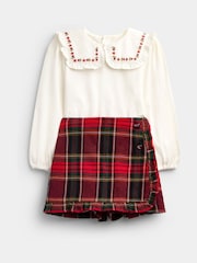 JoJo Maman Bébé Tartan Skort And Jersey Embroidered Top - Bild 1 av 7