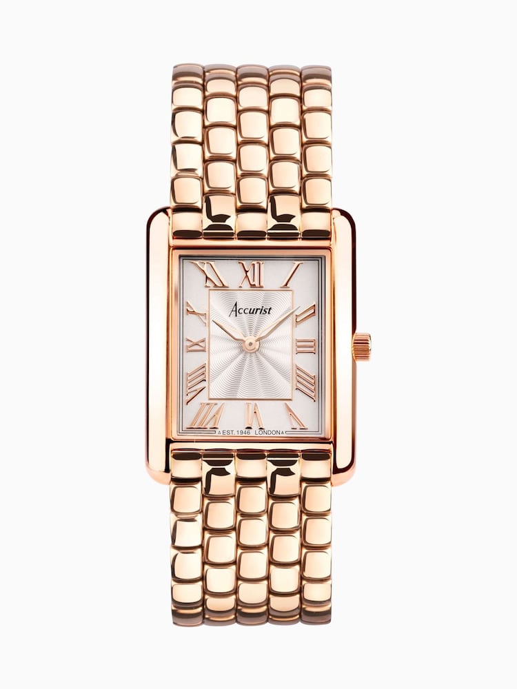 Accurist Ladies Rose Gold Tone Rectangle Stainless Steel Bracelet 26mm Watch - Image 1 of 6