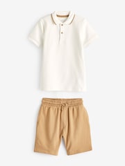 Neutral Short Sleeve Polo and Shorts Set (3mths-7yrs) - Image 4 of 6