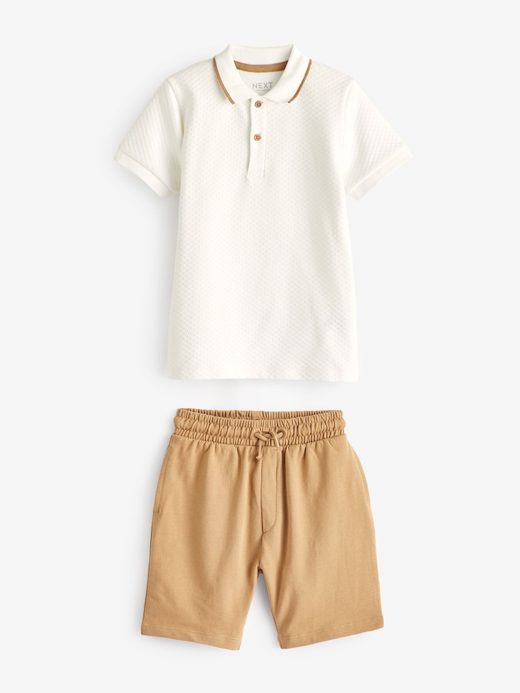 Neutral Short Sleeve Polo and Shorts Set (3mths-7yrs) - Image 4 of 6