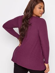 Yours Curve Purple Long Sleeve Ribbed Swing Top - Image 2 of 4