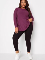 Yours Curve Purple Long Sleeve Ribbed Swing Top - Image 3 of 4