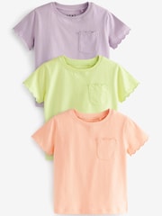 Flieder/Grün/Pfirsich - 100% Baumwoll-T-Shirts mit kurzen Ärmeln und Bogenkanten im 3er-Pack (3Monate bis7Jahre) - Bild 1 von 3