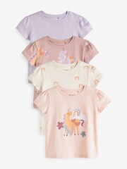 Pink Unicorn 100% Cotton Short Sleeve T-Shirts 4 Pack (3mths-7yrs) - Image 1 of 7