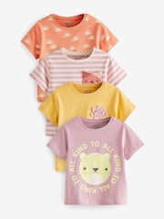 Pink Bear Character 100% Cotton Short Sleeve T-Shirts 4 Pack (3mths-7yrs) - Image 1 of 3