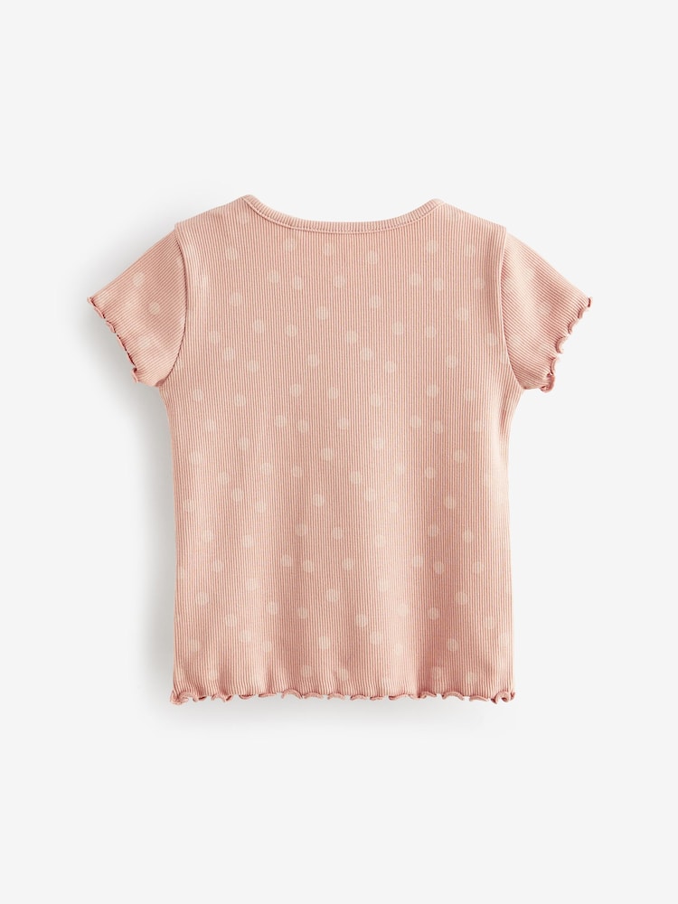Pink Ditsy Rib Short Sleeve T-Shirts 5 Pack (3mths-7yrs) - Image 2 of 3