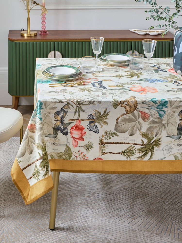 Clarke & Clarke Tropical Green/Natural Florence 100% Cotton Table Cloth - Image 1 of 2