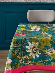 Clarke & Clarke Kingfisher Teal Blue Passiflora Table Cloth - Image 1 of 3