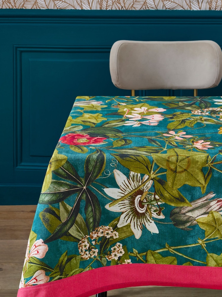 Clarke & Clarke Kingfisher Teal Blue Passiflora Table Cloth - Image 1 of 3