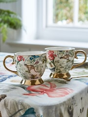 Clarke & Clarke Set of 2 Tropical Green/Natural Florence Footed Mugs - Image 1 of 2
