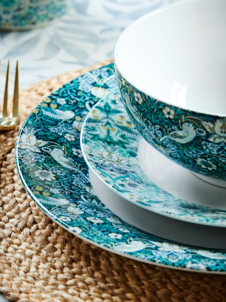 Clarke and Clarke Teal Blue William Morris Designs Strawberry Thief 12 Piece Dinner Set - Image 2 of 3