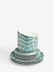 Clarke and Clarke Teal Blue William Morris Designs Strawberry Thief 12 Piece Dinner Set - Image 3 of 3