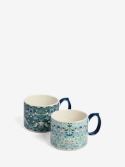 Clarke and Clarke Set of 2 Teal Blue William Morris Designs Strawberry Thief Stacking Mugs - Image 2 of 3