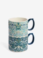 Clarke and Clarke Set of 2 Teal Blue William Morris Designs Strawberry Thief Stacking Mugs - Image 3 of 3