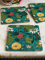 Clarke & Clarke Kingfisher Teal Blue Passiflora Set of 4 Placemats - Image 1 of 2