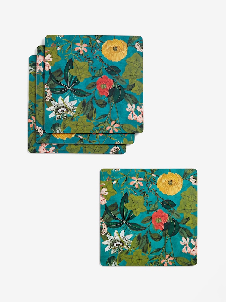 Clarke & Clarke Kingfisher Teal Blue Passiflora Set of 4 Placemats - Image 2 of 2