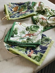 Clarke & Clarke Cream/Indigo Blue Monkey Business Set of 4 Napkins - Image 1 of 2