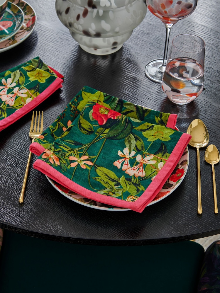 Clarke & Clarke Kingfisher Teal Blue Passiflora Set of 4 Napkins - Image 1 of 2
