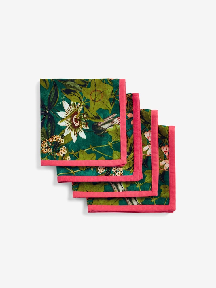 Clarke & Clarke Kingfisher Teal Blue Passiflora Set of 4 Napkins - Image 2 of 2