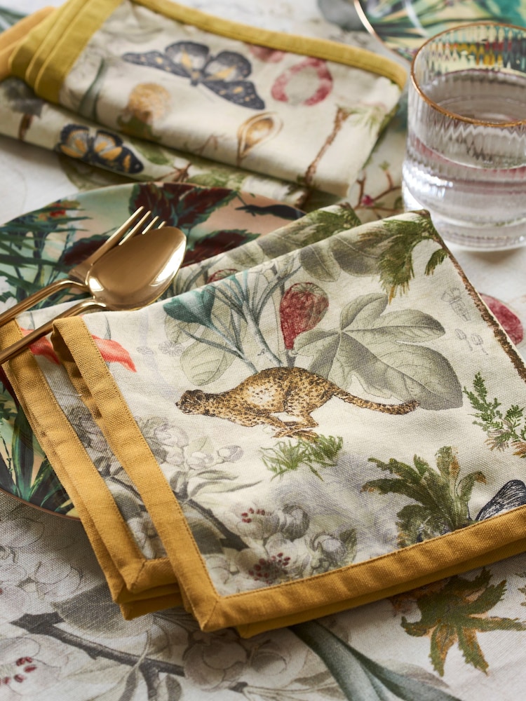 Clarke & Clarke Tropical Green & Natural Florence 100% Cotton Set of 4 Napkins - Image 1 of 2 Clarke & Clarke Tropical Green & Natural Florence 100% Cotton Set of 4 Napkins - Image 1 of 2