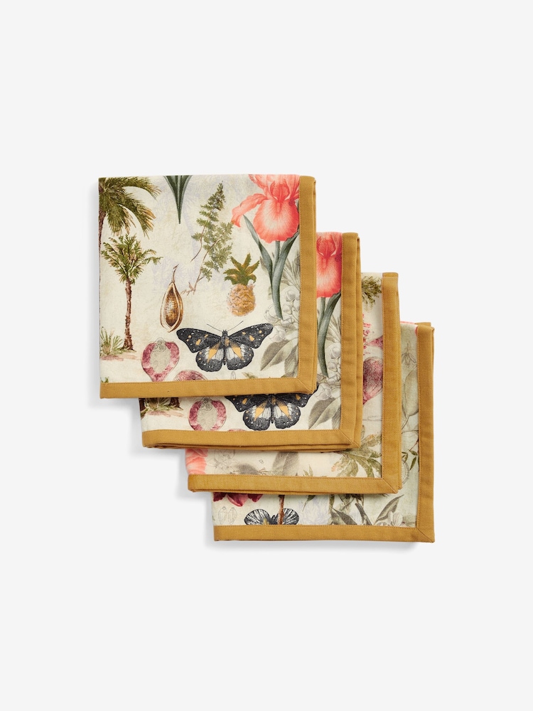 Clarke & Clarke Tropical Green & Natural Florence 100% Cotton Set of 4 Napkins - Image 2 of 2