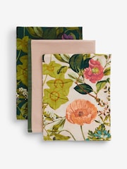 Clarke and Clarke Set of 3 Blush Pink & Emerald Green Passiflora 100% Cotton Tea Towels - Image 2 of 2