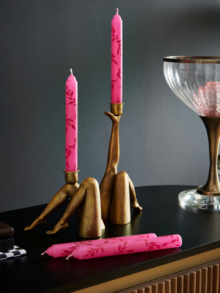 Rockett St George Set of 4 Pink Leaf Dinner Candles - Image 1 of 2