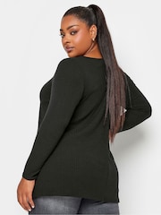 Yours Curve Black Long Sleeve Ribbed Swing Top - Image 2 of 4