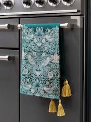Clarke and Clarke Teal Blue William Morris Designs Strawberry Thief 100% Cotton Tea Towel - Image 1 of 2