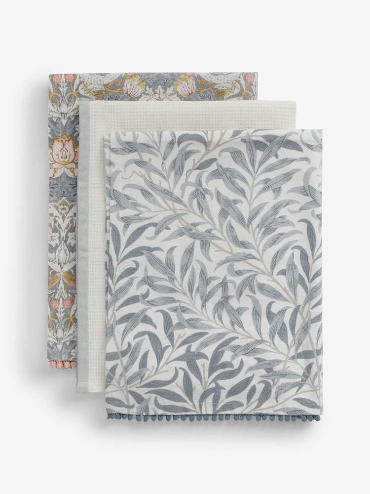 Clarke and Clarke Grey & Blush Pink William Morris Designs 100% Cotton Tea Towels Set 3 - Image 2 of 2
