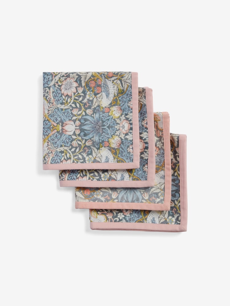 Clarke & Clarke Blush Pink & Slate Grey William Morris Designs Strawberry 100% Cotton Set of 4 Napkins - Image 2 of 2 Clarke & Clarke Blush Pink & Slate Grey William Morris Designs Strawberry 100% Cotton Set of 4 Napkins - Image 2 of 2