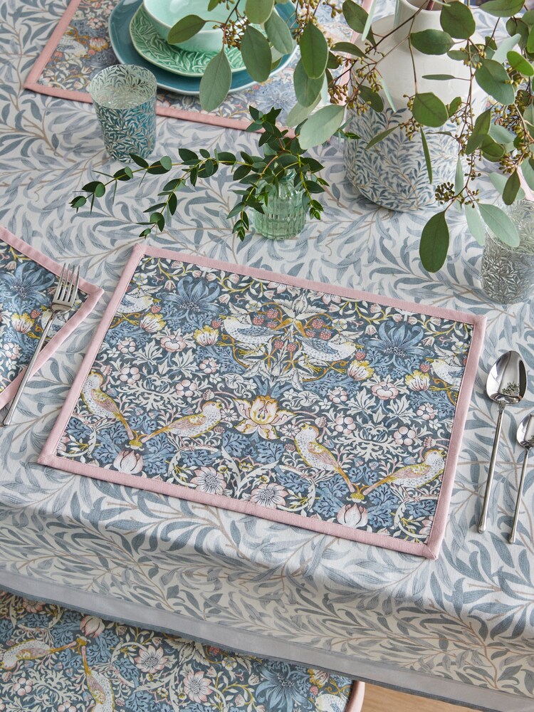 Clarke & Clarke Blush Pink & Slate Grey William Morris Designs Strawberry 100% Cotton Set of 2 Placemats - Image 1 of 2