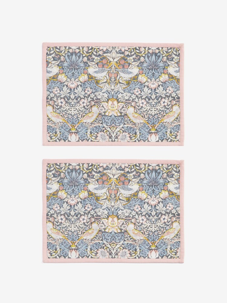 Clarke & Clarke Blush Pink & Slate Grey William Morris Designs Strawberry 100% Cotton Set of 2 Placemats - Image 2 of 2