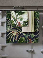 Clarke & Clarke Set of 3 Indigo Blue/Cream Monkey Business 100% Cotton Tea Towels - Image 1 of 2