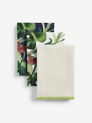 Clarke & Clarke Set of 3 Indigo Blue/Cream Monkey Business 100% Cotton Tea Towels - Image 2 of 2
