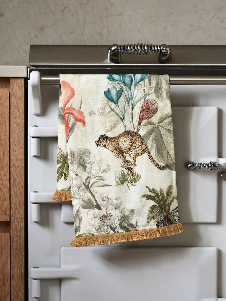 Clarke & Clarke Tropical Green/Natural Florence 100% Cotton Tea Towel - Image 1 of 2