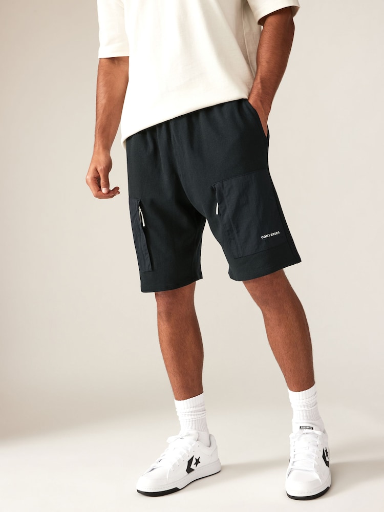 Converse Black 100% Cotton Wordmark Utility Shorts - Image 1 of 6