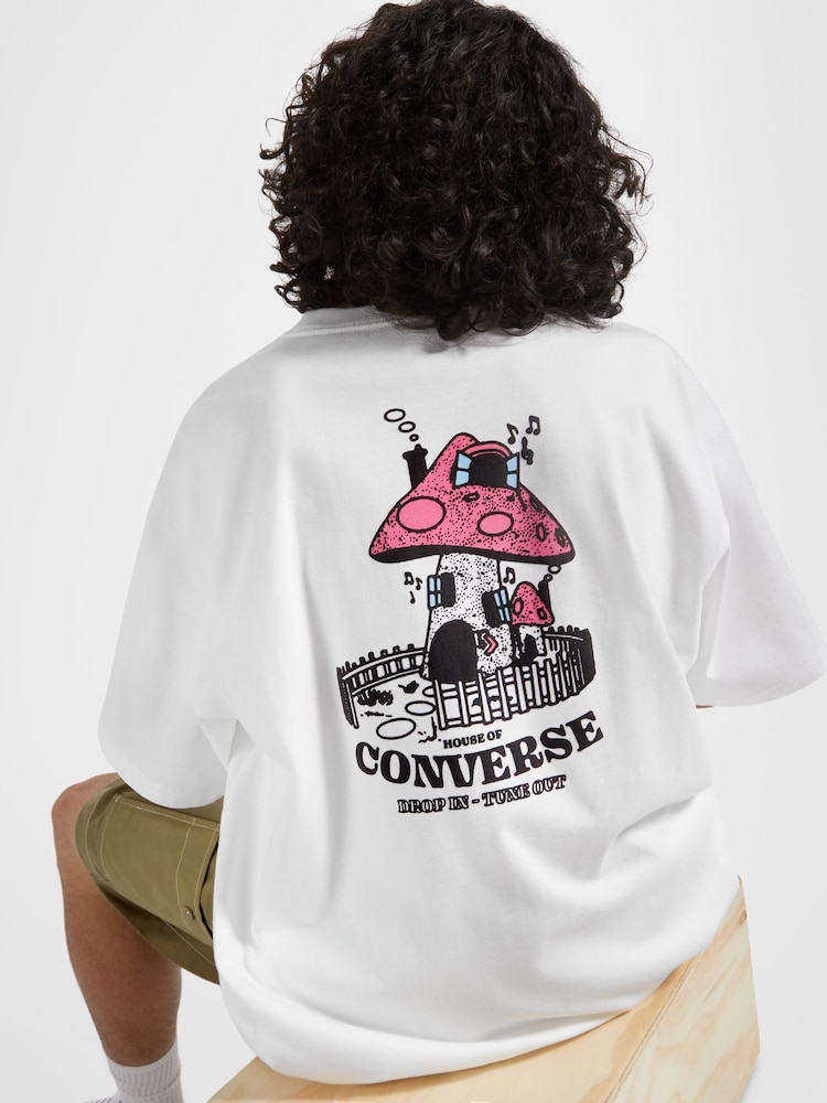 Converse White 100% Cotton Mushroom House T-Shirt - Image 2 of 3