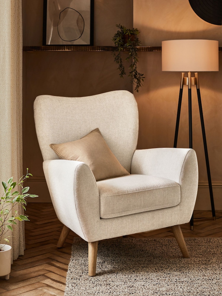 Tweedy Plain Light Natural Wilson II Highback Grande Armchair - Image 1 of 8