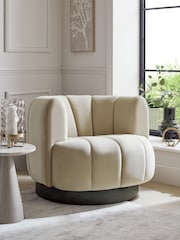 Soft Velvet Pebble Natural Celine Swivel Accent Chair - Image 1 of 8