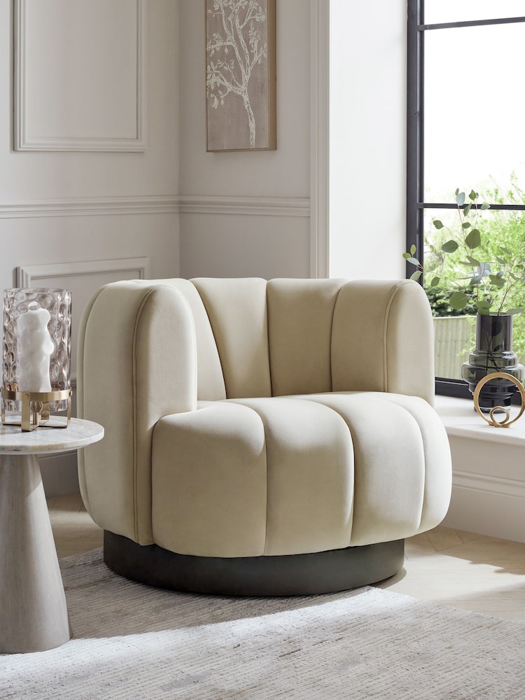 Soft Velvet Pebble Natural Celine Swivel Accent Chair - Image 1 of 8