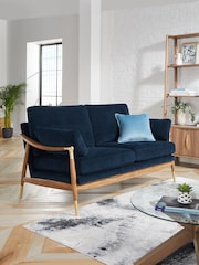 Fine Chenille Navy Blue Flinton Wooden 3 Seater Sofa - Image 1 of 8