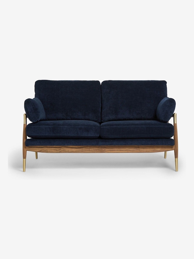 Fine Chenille Navy Blue Flinton Wooden 3 Seater Sofa - Image 2 of 8