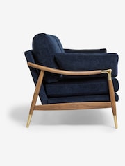 Fine Chenille Navy Blue Flinton Wooden 3 Seater Sofa - Image 4 of 8