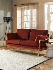 Soft Velvet Rust Brown Flinton Wooden 3 Seater Sofa - Image 1 of 6