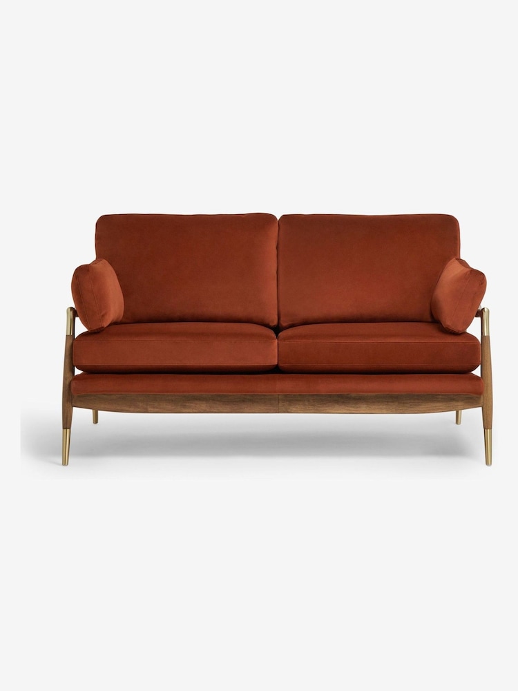 Soft Velvet Rust Brown Flinton Wooden 3 Seater Sofa - Image 2 of 6